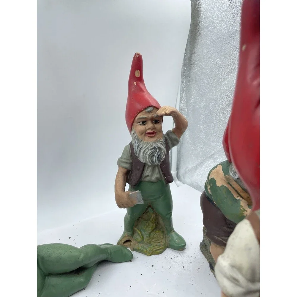 RARE Vintage Heissner West Germany Terracotta Garden Gnome Set of 4 + Mushroom